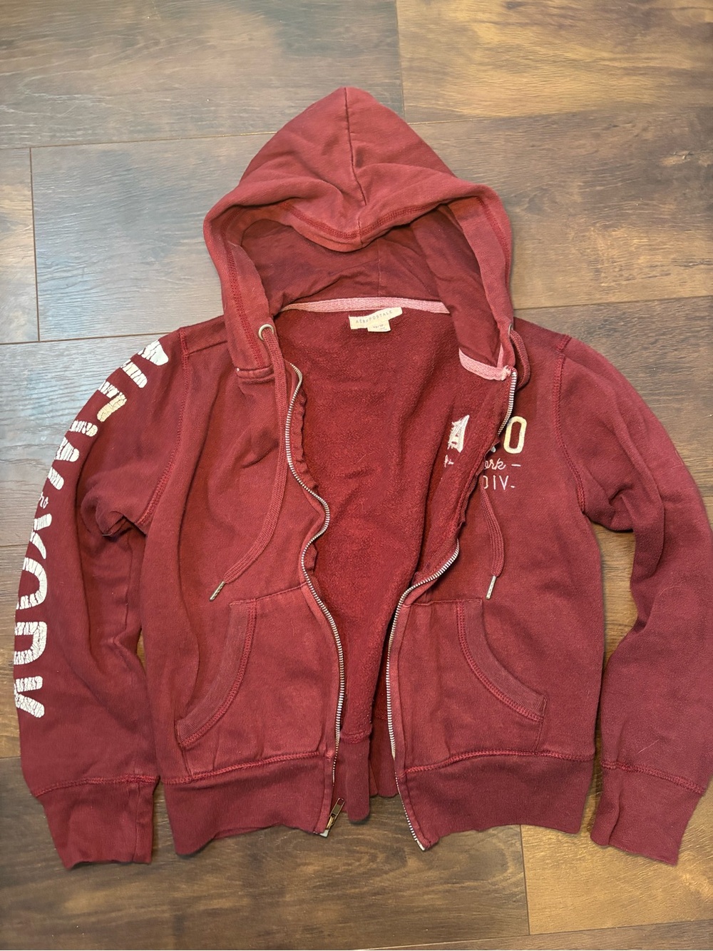 Aeropostale Y2K Burgundy Full-Zip Hoodie - XS - Embroidered Logo